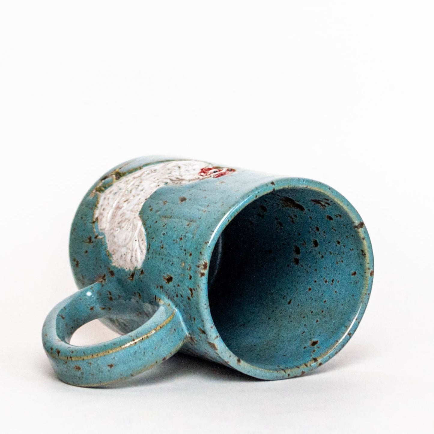 White Chicken Handmade Ceramic Blue Spangled 14 oz Mug *preorder