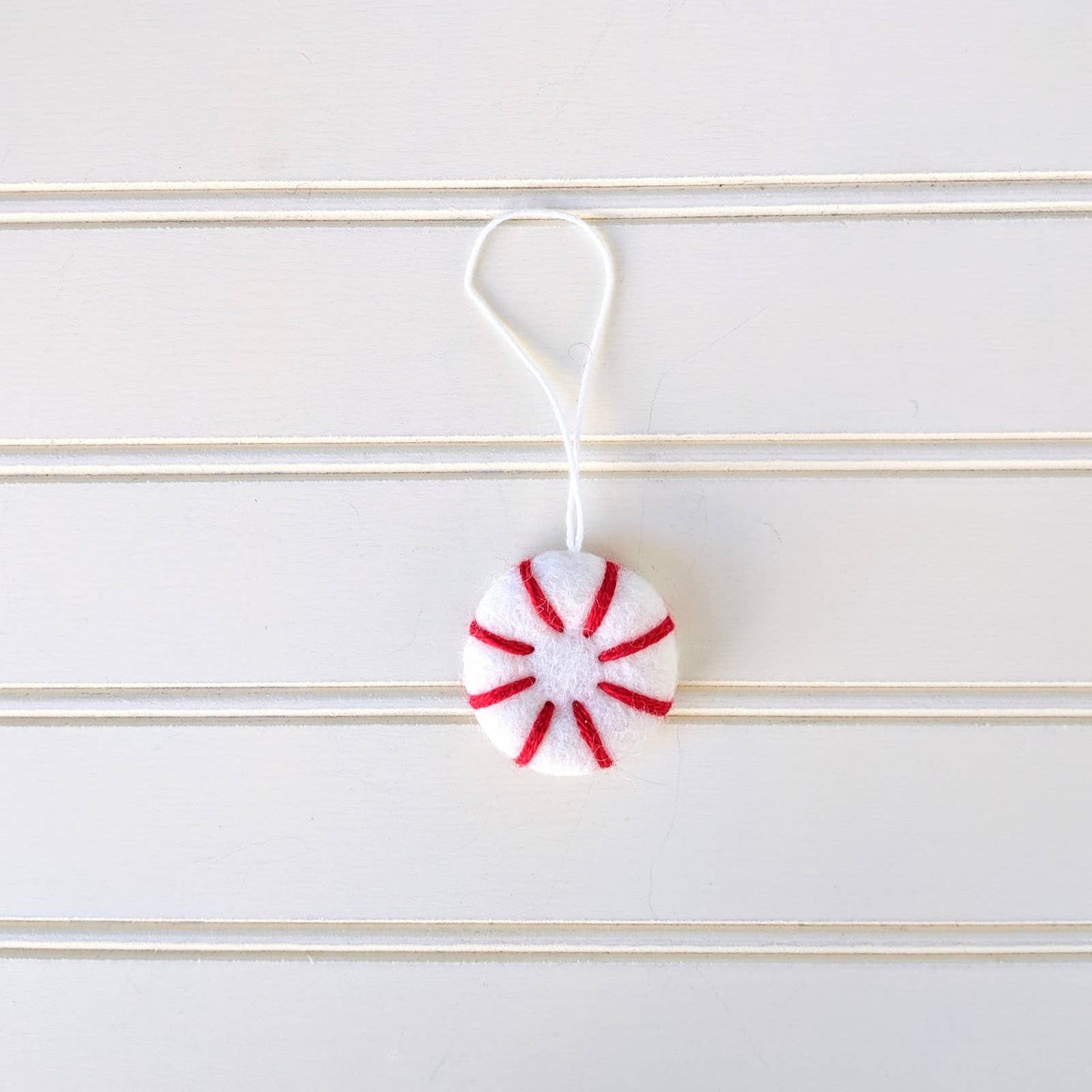 Peppermint Holiday Eco Wool Ornament - Whites