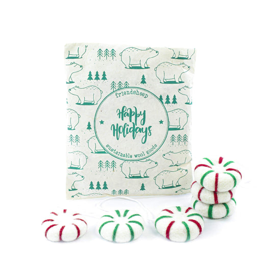 Peppermint Holiday Eco Wool Ornament - Whites