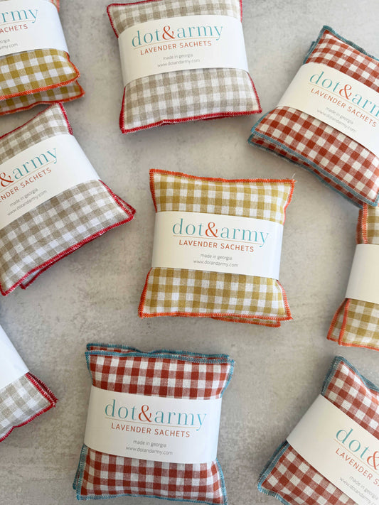 Mini Check Linen Lavender Sachets, set of two