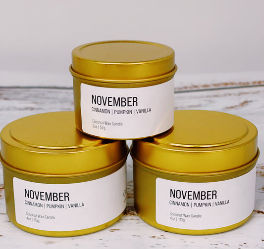 'November' - Gold Tin Candle